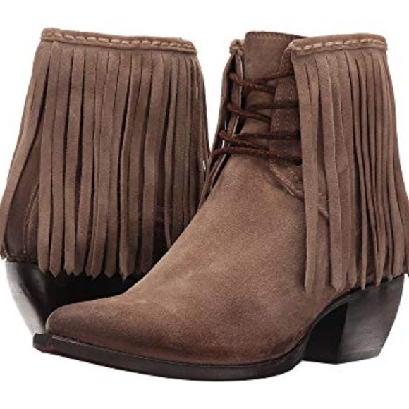 Frye Suede Sacha Fringe Lace up Ankle boots - Picture 1 of 12